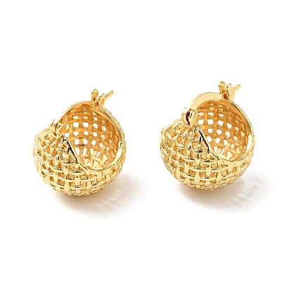 Brass Net Round Hoop Earrings, Hollow Chunky Earrings for Women, Cadmium Free & Nickel Free & Lead Free