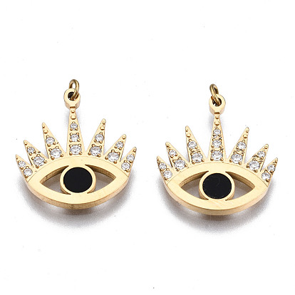 316 Surgical Stainless Steel Enamel Pendants, with Jump Rings and Crystal Rhinestone, Eye