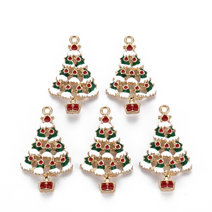 Crémaillère placage pendentifs en émail d'alliage, sans cadmium et sans nickel et sans plomb, arbres de Noël, or et de lumière