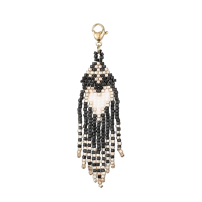 Handmade Loom Pattern Seed Beads Tassel Pendants Decoration, with 304 Stainless Steel Lobster Claw Clasps, Heart