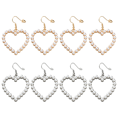 4 пары 2 цвета железные серьги-сердечки, с сплава и имитация жемчуга