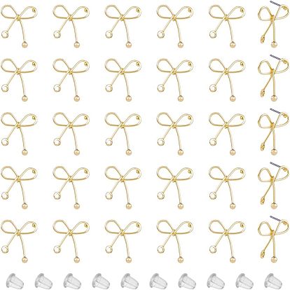 30 шт железные серьги-гвоздики, с горизонтальными петлями и стальным штифтом, бантом, с 50 пластиковыми ушными гайками