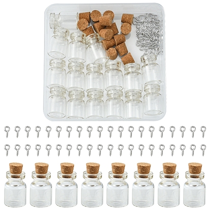Kits de fabrication de pendentif bricolage, inclure 16 pcs mini mignon petit bocal en verre bouteilles en verre, 40 pcs fer vis oeil goupille bélières