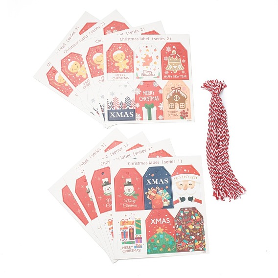 Rubans de papier à thème de noël, avec des cordes de chanvre, pour les décorations d'arbres de Noël, hexagone