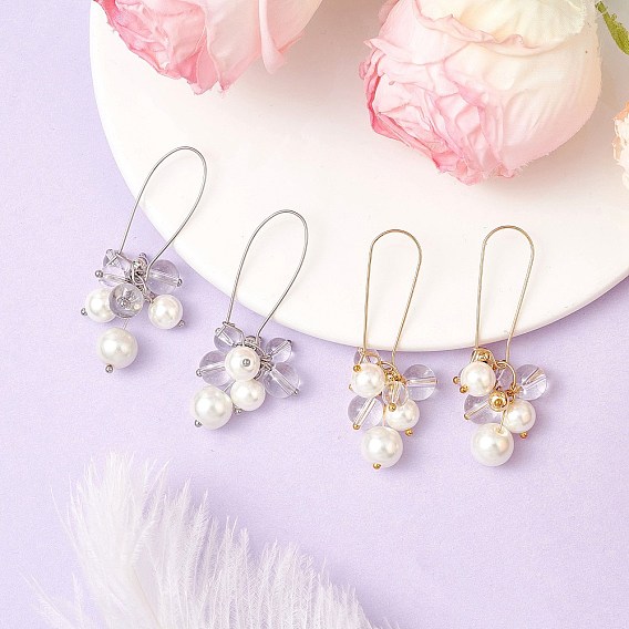 2 Paar Creolen aus Messing mit Kunstperlen, Blume, mit Glas