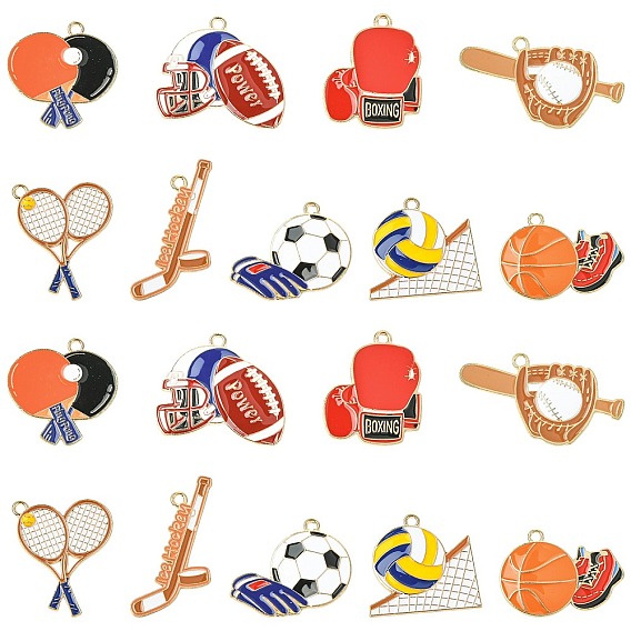 36шт. 9 стили спортивные подвески из цинкового сплава с эмалью, золотые