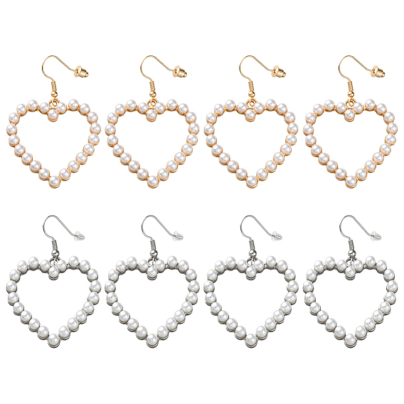 4 пары 2 цвета железные серьги-сердечки, с сплава и имитация жемчуга