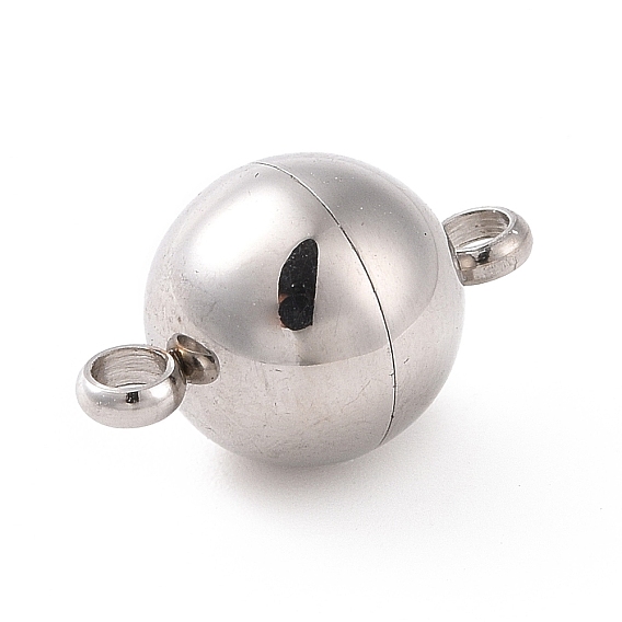 304 Stainless Steel Magnetic Clasps with Loops, Round