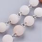 Frosted Natural Pink Aventurine Handmade Beaded Chains, Unwelded, for Necklaces Bracelets Making, with Brass Findings