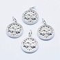 Brass Micro Pave Cubic Zirconia Charms, Long-Lasting Plated, Lead Free & Nickel Free & Cadmium Free, Flat Round with Tree