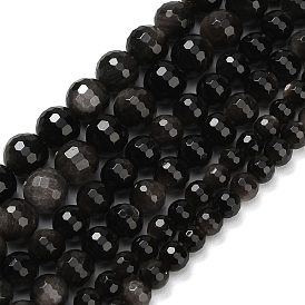 Бусы из натурального серебра обсидиан, граненые, круглые