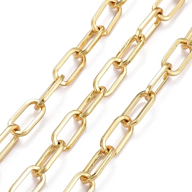Brass Paperclip Chains, Drawn Elongated Cable Chains, with Spool, Long-Lasting Plated, Unwelded