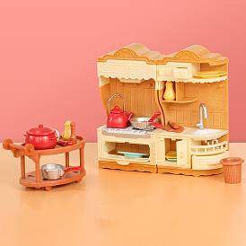 Plastic Miniature Furniture Display Decorations, Mini Kitchen Stove Tableware for Dollhouse Decor
