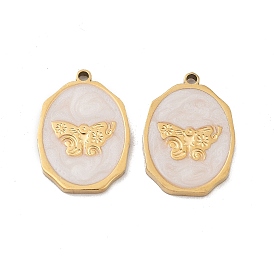 Ионное покрытие (ip) 316 хирургические подвески из нержавеющей стали, без никеля , с эмалью, овал с подвеской в виде бабочки, реальный 18 k позолоченный