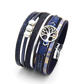 Плетеный браслет ручной работы в богемном стиле из полого дерева - многослойный браслет из европейской и американской кожи.