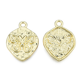 Rack Plating Alloy Pendants, Cadmium Free & Nickel Free & Lead Free, Textured, Oval with Butterfly