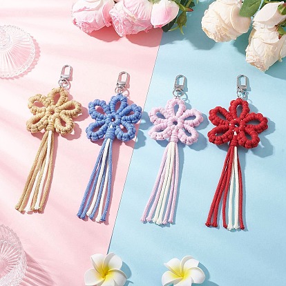 4 шт. подвески из хлопковых ниток с цветами, с поворотными застежками сплава