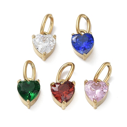 316 Stainless Steel Micro Pave Cubic Zirconia Charms, Heart, Golden
