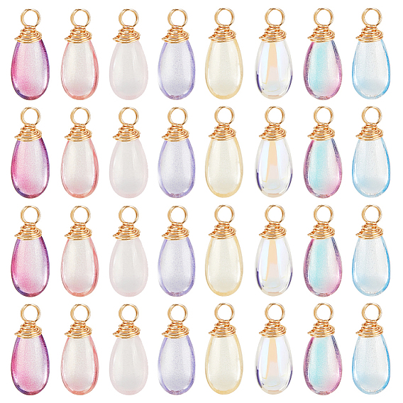 64 шт. 8 цвета, медная проволока, обернутая подвесками ручной работы в стиле лэмпворк, золотой фольгой, слеза, золотой свет