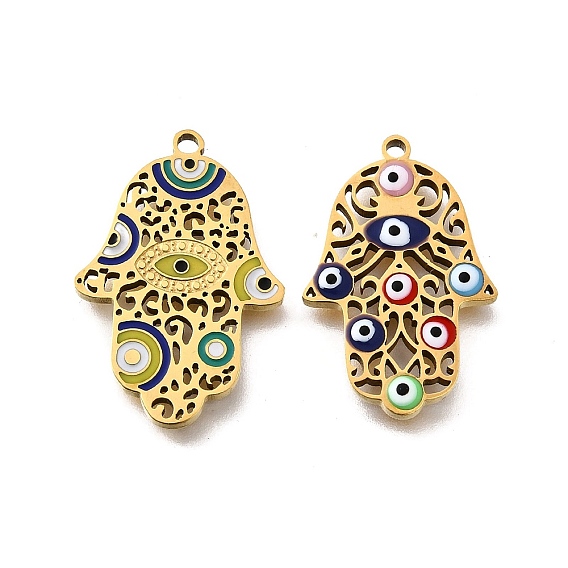 304 из нержавеющей стали шармы эмали, Хамса руку с дурным глазом, ионное покрытие (ip), реальный 18 k позолоченный