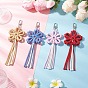 4Pcs Flower Cotton Threads Pendants Decorations, with Alloy Swivel Clasps