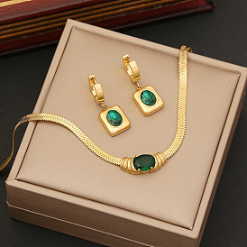 Stainless Steel Green Gemstone Necklace Set for Elegant and Personalized Look - N1047