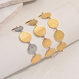 201 женские браслеты с круглыми звеньями из нержавеющей стали, плоские круглые с святым Бенедиктом