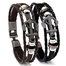 Vintage Nautical Anchor Leather Bracelet for Men, Ethnic Style Personalized Wristband