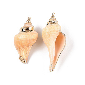 Natural Conch Shell Big Pendants, Shell Shaped Charms with Golden Tone Iron Loops