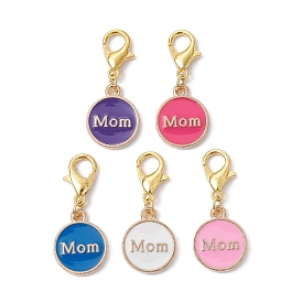 Mother's Day Alloy Enamel Pendant Decorations, with Zinc Alloy Lobster Claw Clasps