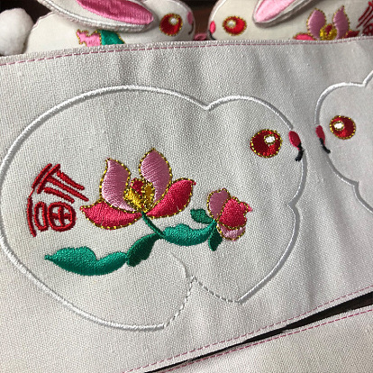 Embroidered rabbit sachet fabric white rabbit sachet cloth piece lotus rabbit pomegranate rabbit sachet embroidery piece