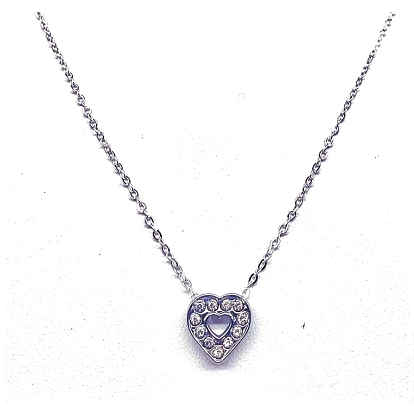 Colliers pour femmes avec pendentif cœur en alliage, cristal et strass, chaîne en fer et câble.