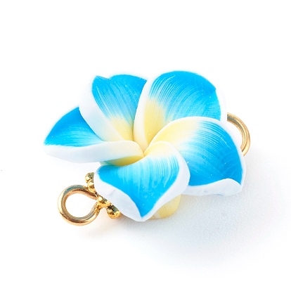 Handmade Polymer Clay Links Connectors, with Golden Brass Findings, Frangipani Flower