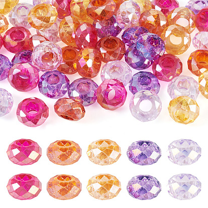 50 шт. 5 цвета, краска для выпечки, прозрачные стеклянные европейские бусины, бусины с большим отверстием, с покрытием AB цвета, граненые, рондель