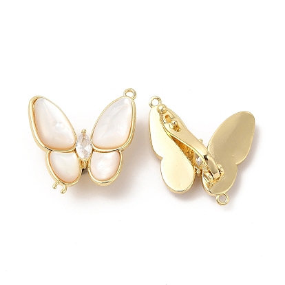 Brass Pave Clear Cubic Zirconia Twister Clasps, with Shell, Butterfly