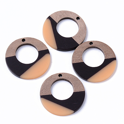 Подвески из смолы и ореха, кольцо