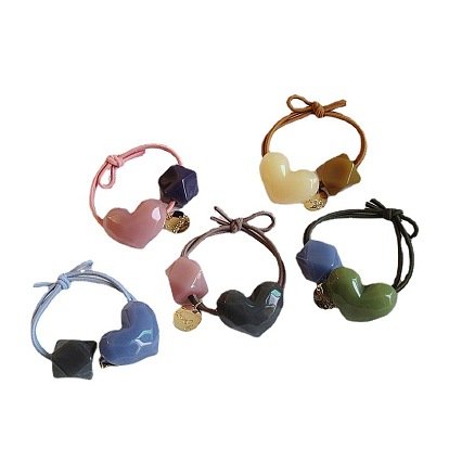 Macaron-colored jelly love geometric bead hairband - high elasticity, rubber band, head accessory.