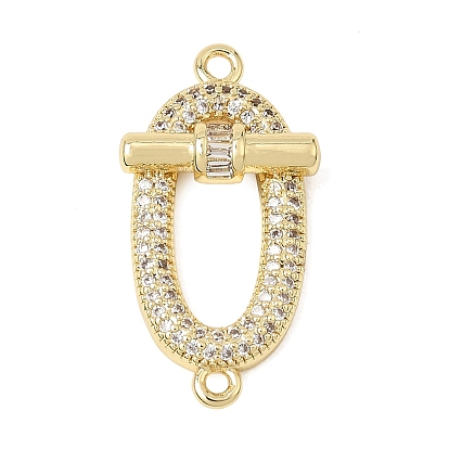 Brass Micro Pave Clear Cubic Zirconia Connector Charms, Oval Shackle Links, Rack Plating, Long-Lasting Plated, Cadmium Free & Lead Free