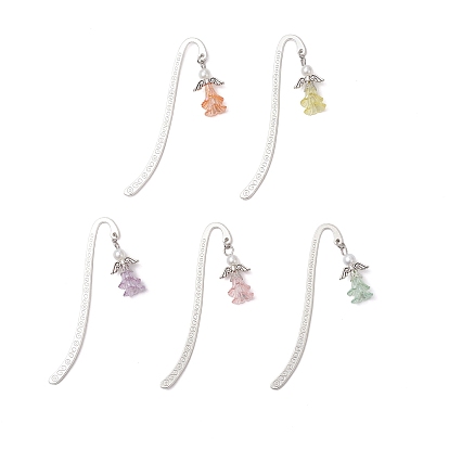 Тибетском стиле сплава закладки, цветок с ангелом, с абс пластиком имитация жемчуга и акрила