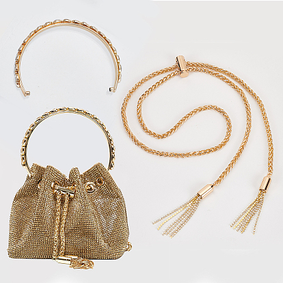 Bag Accessories Set, including Arch-shaped Zinc Alloy Rhinestone Purse Handle, Wheat Chain Bag Drawstring Cord with Stopper & Tassel