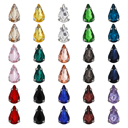 Sew on Rhinestone, Glass Rhinestone, with Brass Prong Settings, Garments Accessories, Faceted, Teardrop
