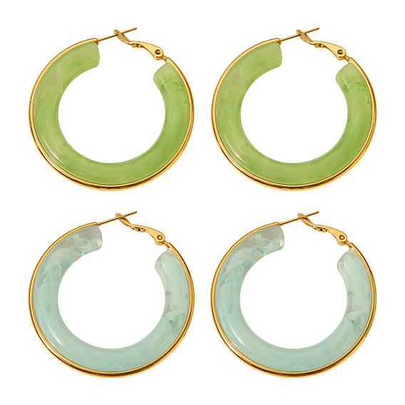 2пары 2цветные серьги-кольца из нержавеющей стали, золотые