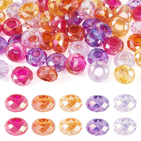 50 шт. 5 цвета, краска для выпечки, прозрачные стеклянные европейские бусины, бусины с большим отверстием, с покрытием AB цвета, граненые, рондель