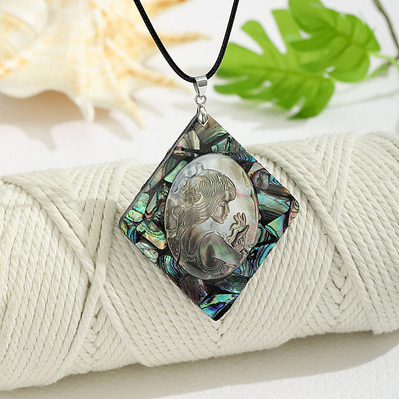 Ромбовидная натуральная ракушка пауа с подвеской-красавицей, ожерелья из черного вощеного шнура