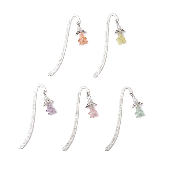 Тибетском стиле сплава закладки, цветок с ангелом, с абс пластиком имитация жемчуга и акрила