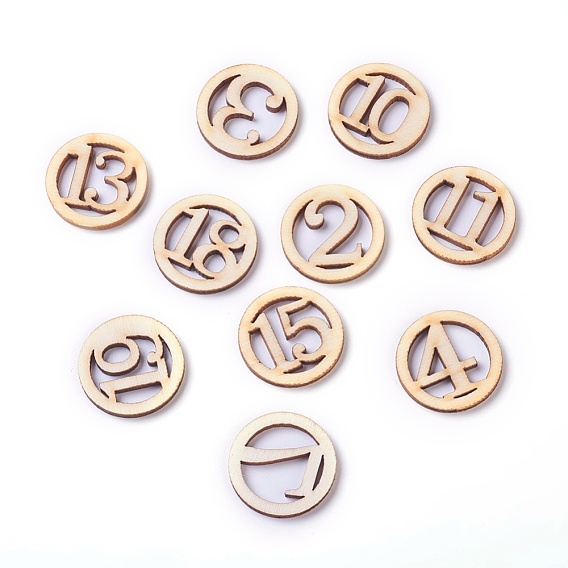 Wooden Cabochons, Laser Cut Wood Shapes, Flat Round with Number