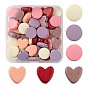 60Pcs 6 Style Painted Natural Poplar Wood Beads, Heart & Flat Round