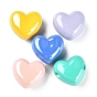 10Pcs 5 Colors Opaque Acrylic European Beads, Large Hole Beads, Pearlized, Heart