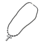 Synthetic Non-magnetic Hematite Cross Pendant Necklace with Beaded Chains
