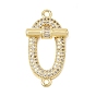Brass Micro Pave Clear Cubic Zirconia Connector Charms, Oval Shackle Links, Rack Plating, Long-Lasting Plated, Cadmium Free & Lead Free